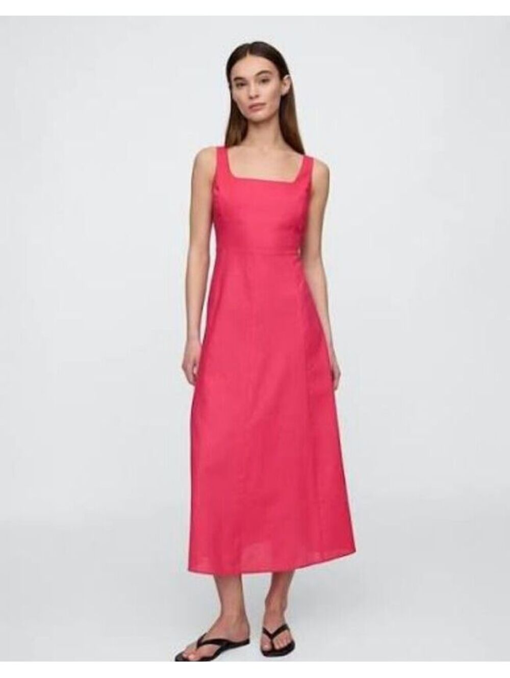 Gap Linen-Blend Squareneck Midi Dress Raspberry pink NWOT medium linen cotton